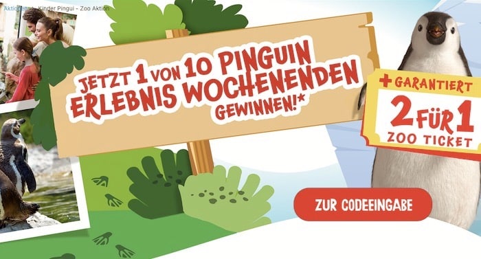 Kinder Pingui Zoo Gewinnspiel: 2 für 1 Gutscheine gewinnen