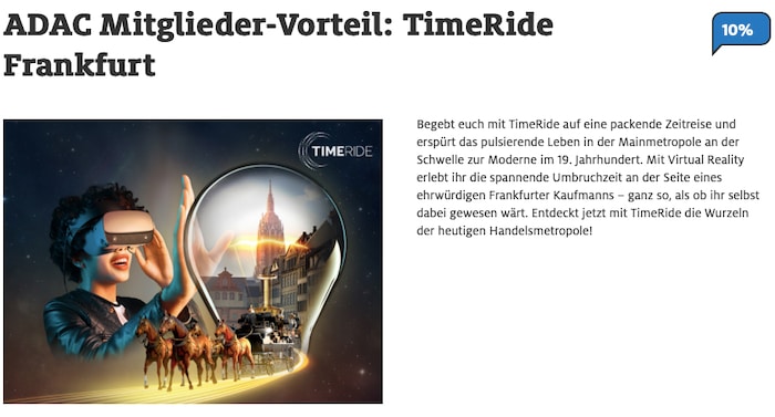 ADAC TimeRide Frankfurt Gutschein mit 10 Prozent Rabatt
