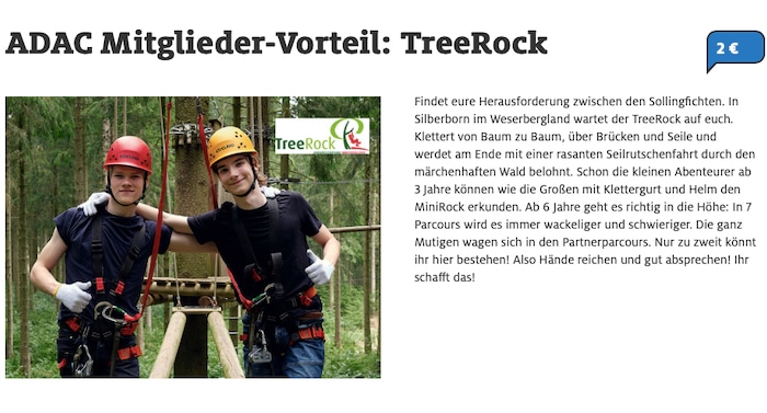 ADAC TreeRock Gutschein mit 2 Euro Rabatt erhältlich