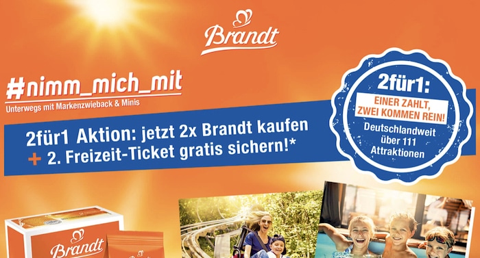 Brandt „Nimm_mich_mit“-Aktion Freizeitpark 2 für 1 Gutschein Saison 2023