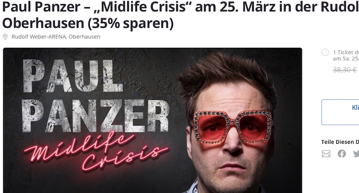 Paul Panzer Gutschein „Midlife Crisis“ Ticket mit 35 Prozent Rabatt